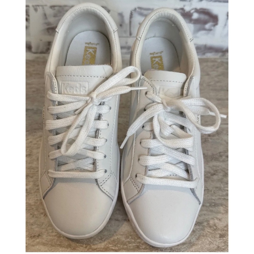 Keds Ace Leather Preppy Sneakers White Gold Foil Low Top Tennis Shoes Womens 7M